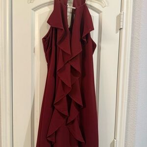 VENUS Burgundy High Low Ruffle Dress